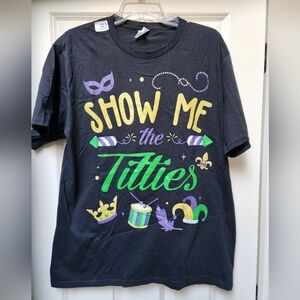 Mens Mardi Gras Tee - Black with Colorful Print, Large